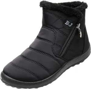 Winter Snow Boots for Women Fleece Lined Warm Ankle Booties Outdoor Anti-slip Water-proof Comfortable Short Boot Fashion Zip Up Booties Sneakers Lightweight Flat and Soft Sole