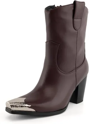 WIRALOMI Women's Western Boots, Ankle Boots with Comfortable Chunky Heel, Cowgirl Boots with Engraved Metal Square Toe, Cowgirl Boots for Women