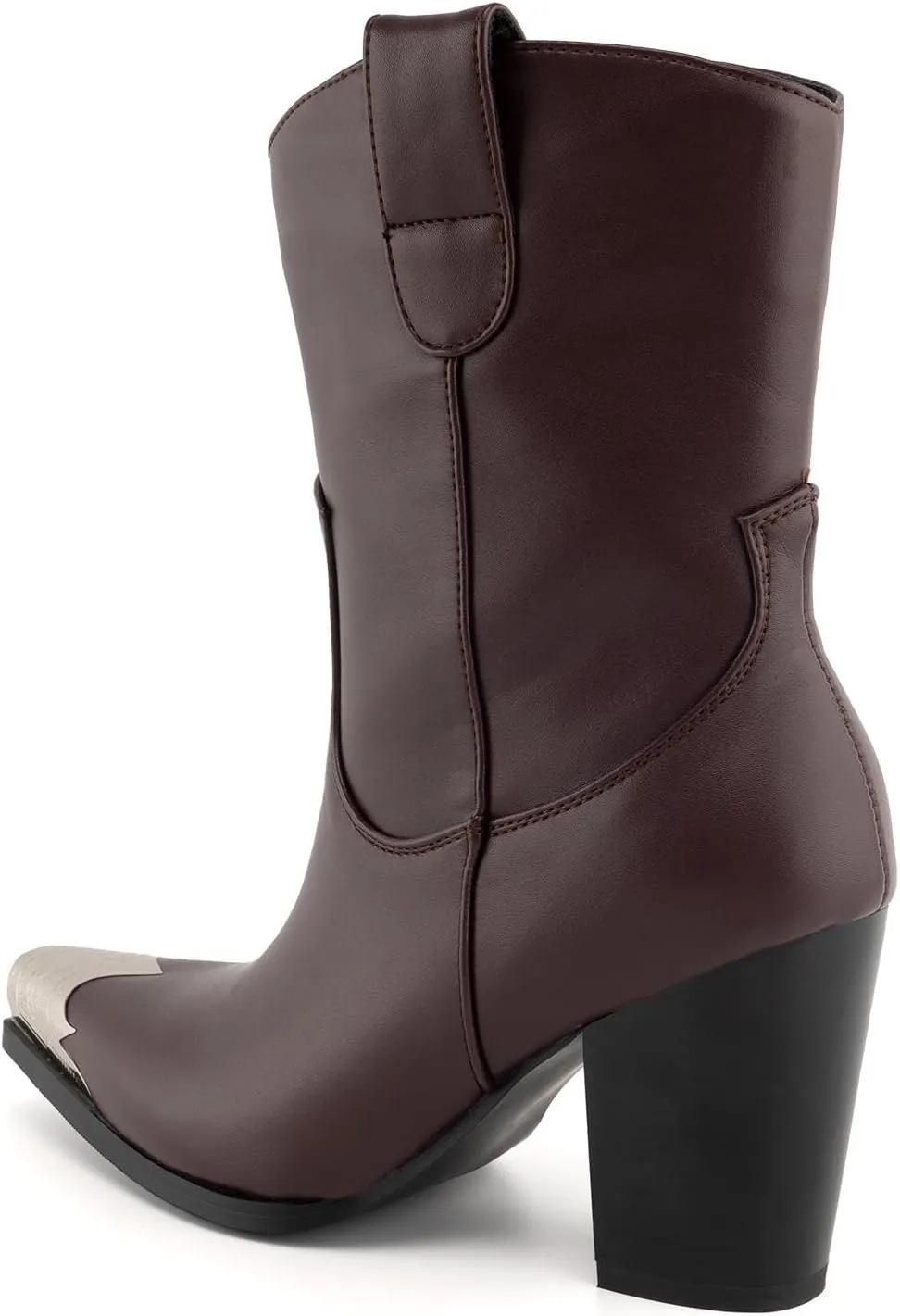 WIRALOMI Women's Western Boots, Ankle Boots with Comfortable Chunky Heel, Cowgirl Boots with Engraved Metal Square Toe, Cowgirl Boots for Women