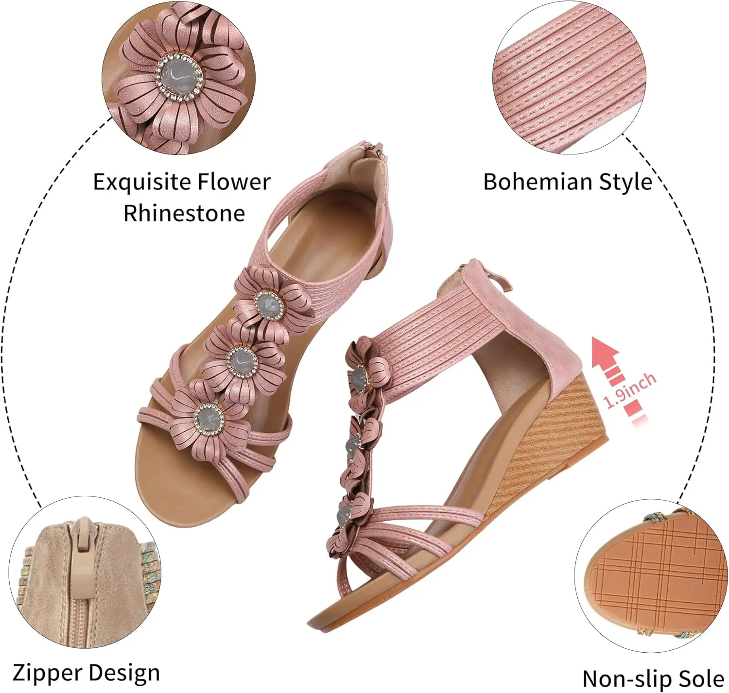 WOJWSKI Wedge Sandals for Women Bohemia Flower Open Toe Gladiator Platform Roman High Heel Casual Summer Dressy Beach Womens Sandals