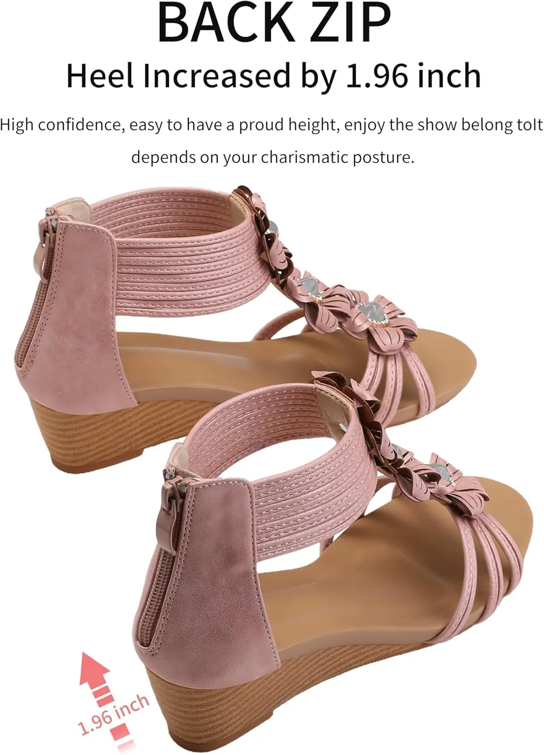 WOJWSKI Wedge Sandals for Women Bohemia Flower Open Toe Gladiator Platform Roman High Heel Casual Summer Dressy Beach Womens Sandals