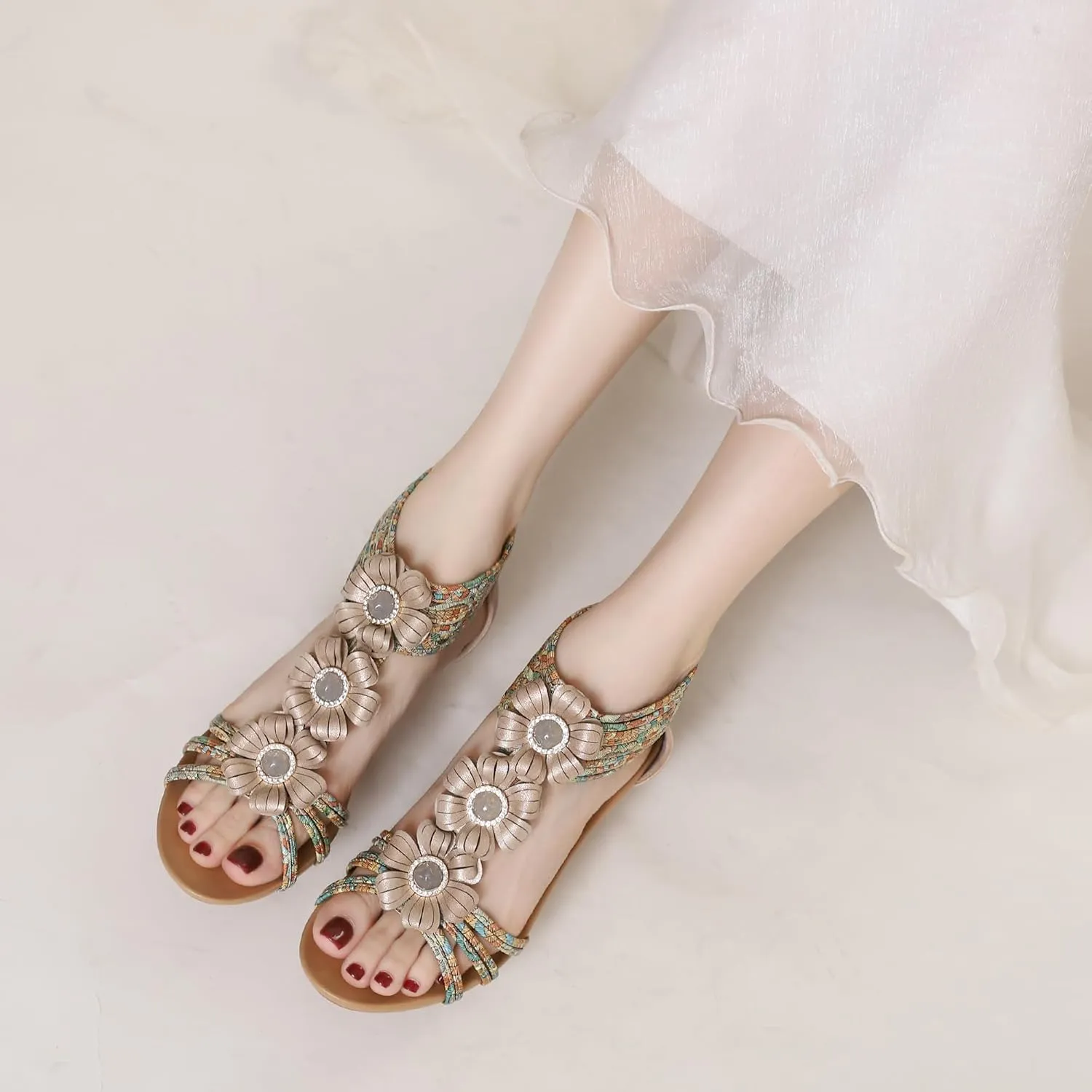WOJWSKI Wedge Sandals for Women Bohemia Flower Open Toe Gladiator Platform Roman High Heel Casual Summer Dressy Beach Womens Sandals