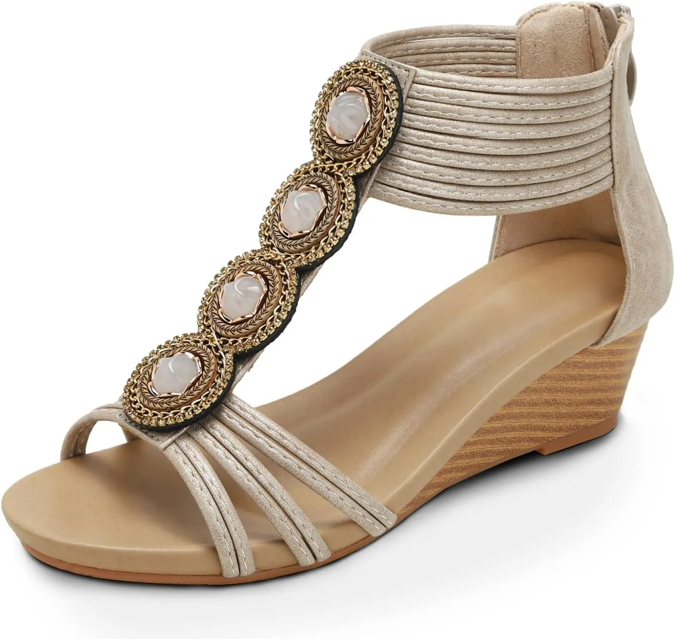 WOJWSKI Wedges for Women Sandals Bohemia Open Toe Roman Low Heel Zipper Back Platform Summer Dress Women‘s Beach Sandals