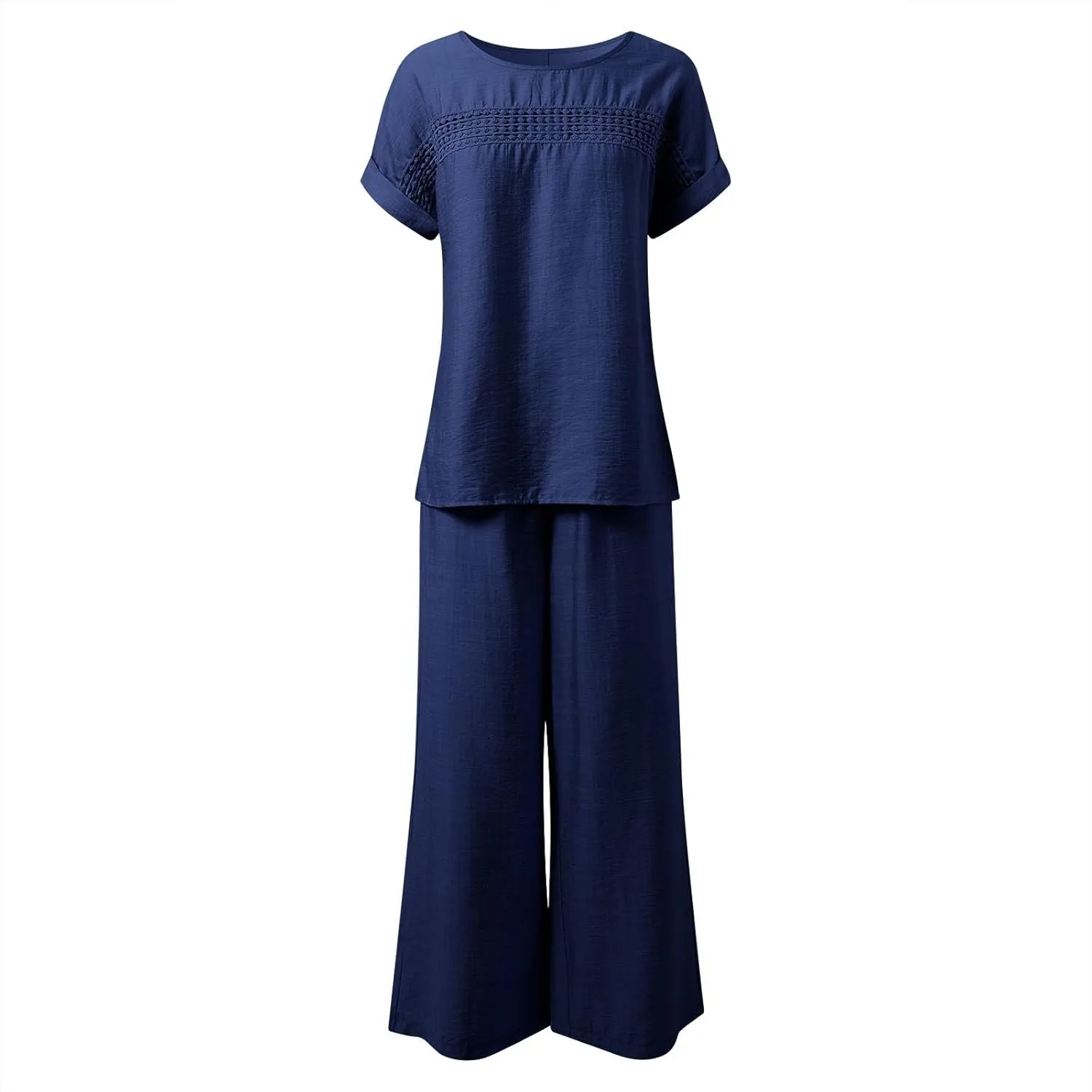 Women 2 Piece Lounge Sets Summer Cotton Linen Casual Matching Set Short Sleeve T Shirts and Pants with Pockets