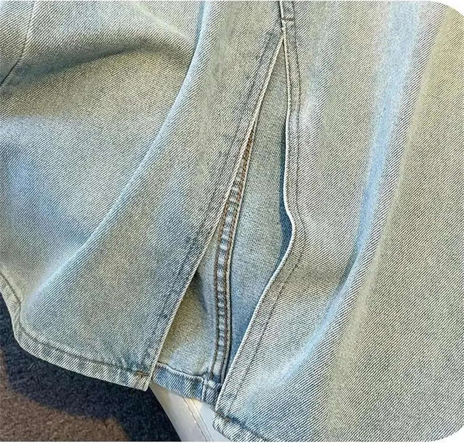 Women Chic Rhinestone Denim Skirts High Waist A-Line Slit Fashion Diamond Midi Wrap Hip Skirt