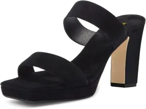 Women Comfortable Open Toe Double Straps Sandals Platform Slip On High Chunky Heel Slides Mules Indoor Party Dress Shoes Size 4-16 US