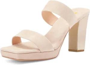 Women Comfortable Open Toe Double Straps Sandals Platform Slip On High Chunky Heel Slides Mules Indoor Party Dress Shoes Size 4-16 US
