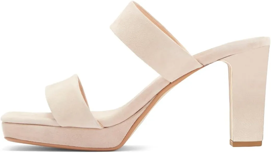 Women Comfortable Open Toe Double Straps Sandals Platform Slip On High Chunky Heel Slides Mules Indoor Party Dress Shoes Size 4-16 US