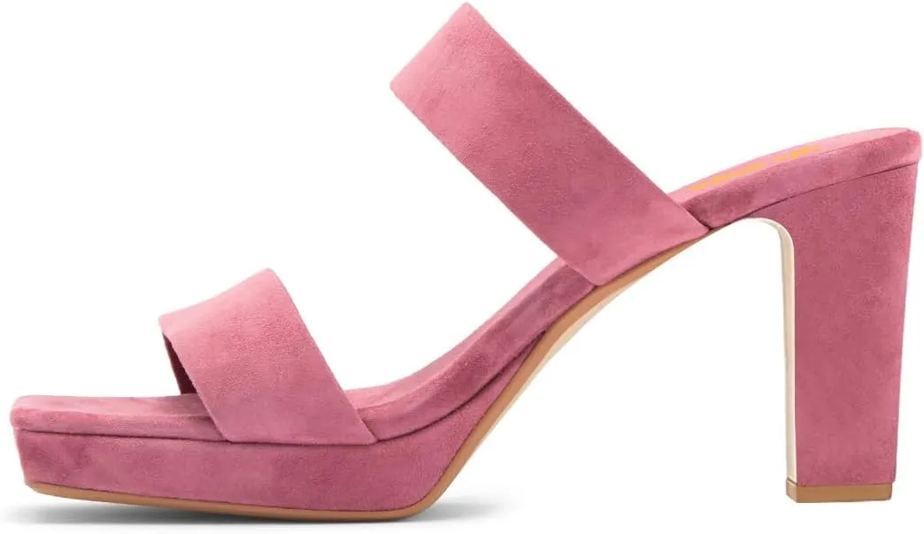 Women Comfortable Open Toe Double Straps Sandals Platform Slip On High Chunky Heel Slides Mules Indoor Party Dress Shoes Size 4-16 US