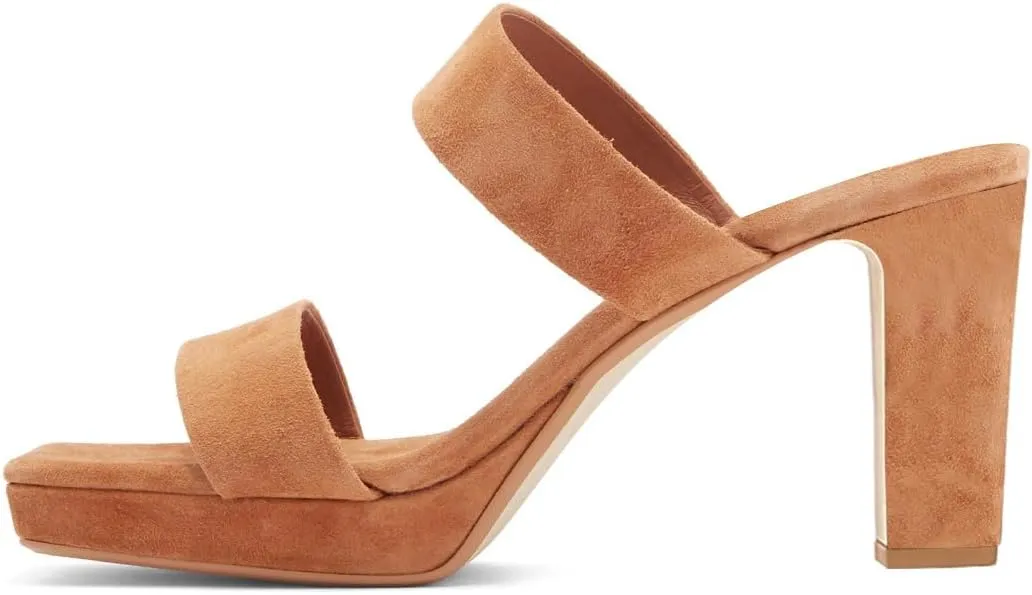 Women Comfortable Open Toe Double Straps Sandals Platform Slip On High Chunky Heel Slides Mules Indoor Party Dress Shoes Size 4-16 US