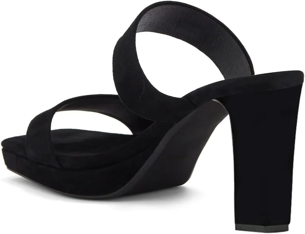 Women Comfortable Open Toe Double Straps Sandals Platform Slip On High Chunky Heel Slides Mules Indoor Party Dress Shoes Size 4-16 US
