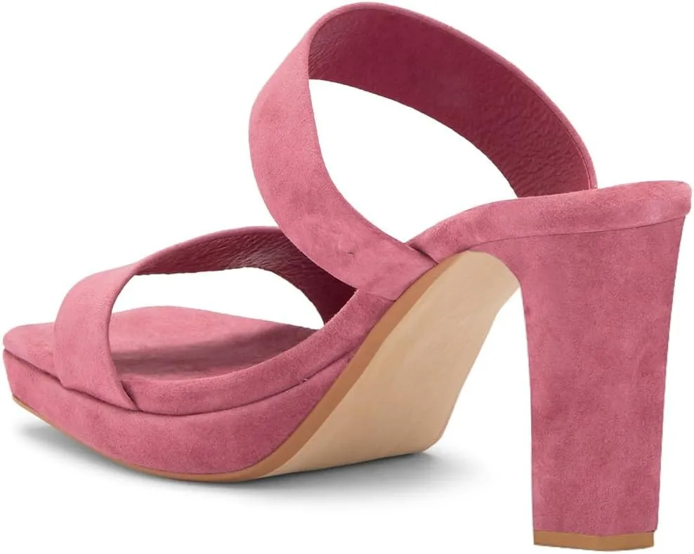 Women Comfortable Open Toe Double Straps Sandals Platform Slip On High Chunky Heel Slides Mules Indoor Party Dress Shoes Size 4-16 US