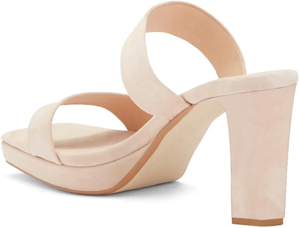 Women Comfortable Open Toe Double Straps Sandals Platform Slip On High Chunky Heel Slides Mules Indoor Party Dress Shoes Size 4-16 US