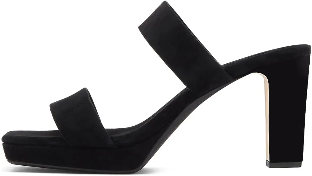 Women Comfortable Open Toe Double Straps Sandals Platform Slip On High Chunky Heel Slides Mules Indoor Party Dress Shoes Size 4-16 US