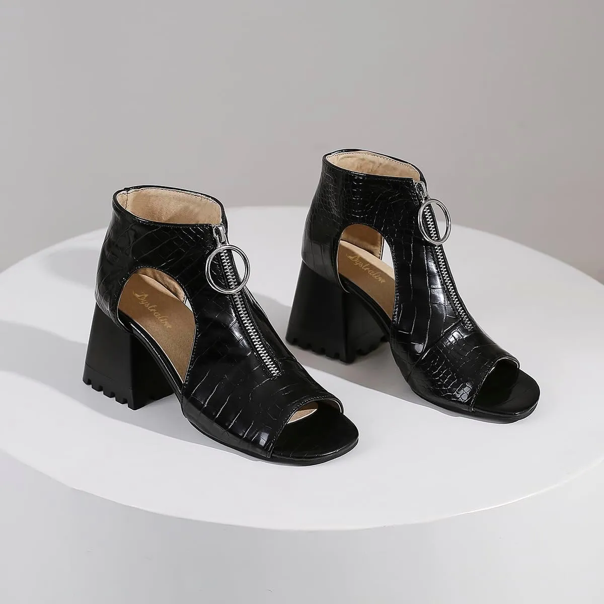 Women Heeled Sandals Peep Open Toe Ankle Boots Mid Chunky Block Heel Cutout Booties Sandals Zipper Lace Up Ankle Strap Dress Sandal Pumps Shoes Suede Crocodile Snakeskin Chic Size 4-15 M US