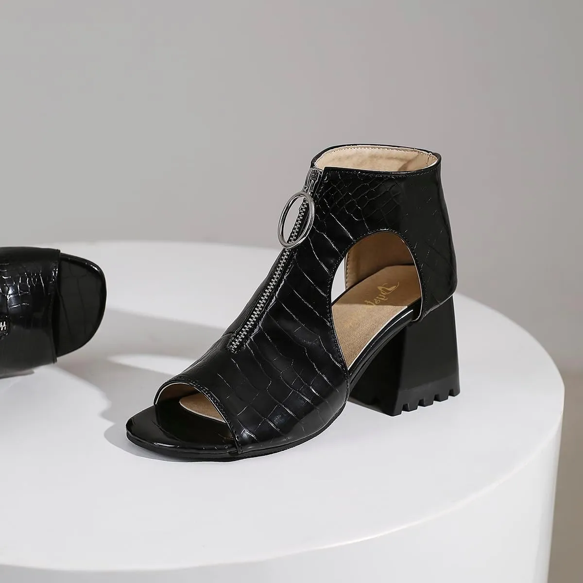 Women Heeled Sandals Peep Open Toe Ankle Boots Mid Chunky Block Heel Cutout Booties Sandals Zipper Lace Up Ankle Strap Dress Sandal Pumps Shoes Suede Crocodile Snakeskin Chic Size 4-15 M US