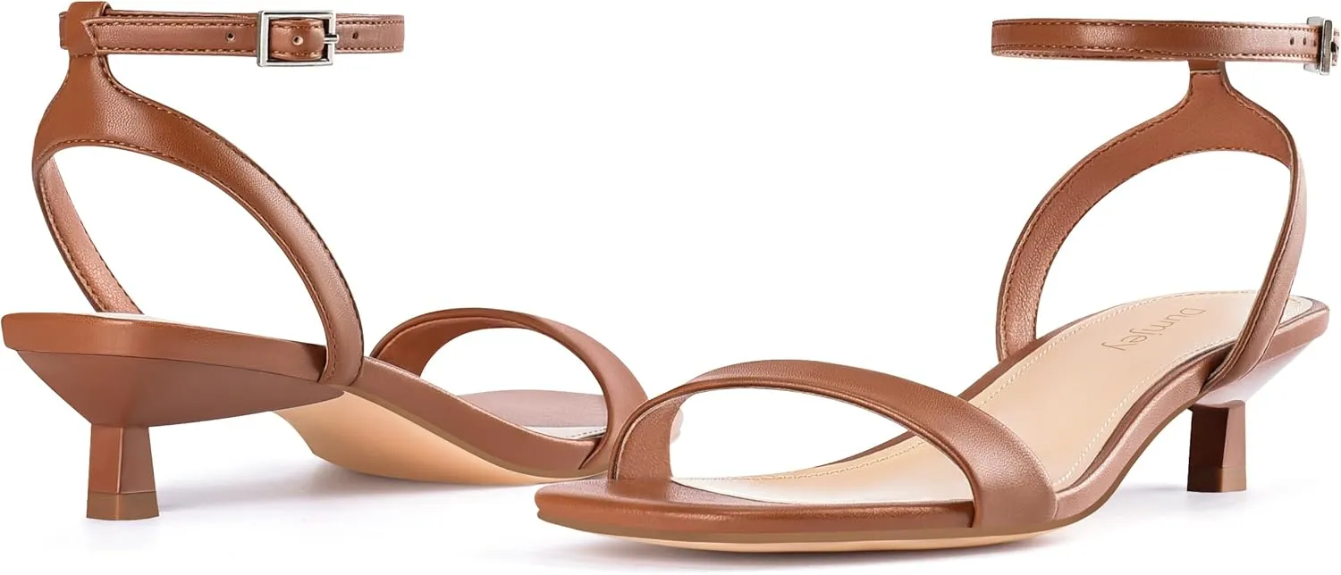 Women Kitten Heel Sandals Ankle Strap Heeled Sandals Square Open Toe Dress Party Shoes