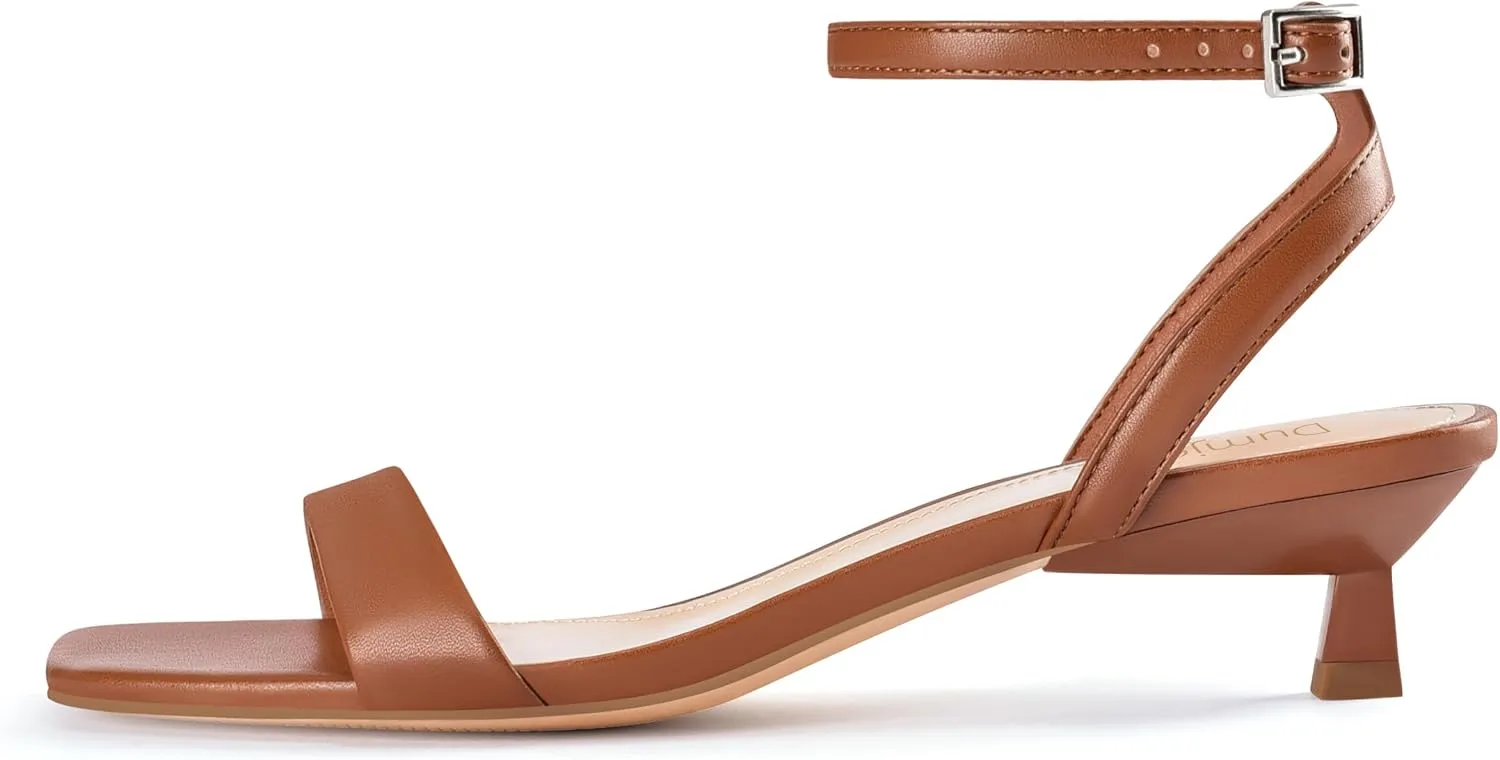 Women Kitten Heel Sandals Ankle Strap Heeled Sandals Square Open Toe Dress Party Shoes