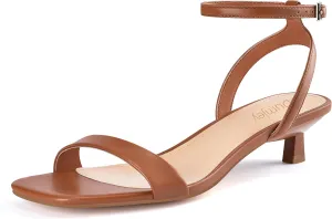 Women Kitten Heel Sandals Ankle Strap Heeled Sandals Square Open Toe Dress Party Shoes