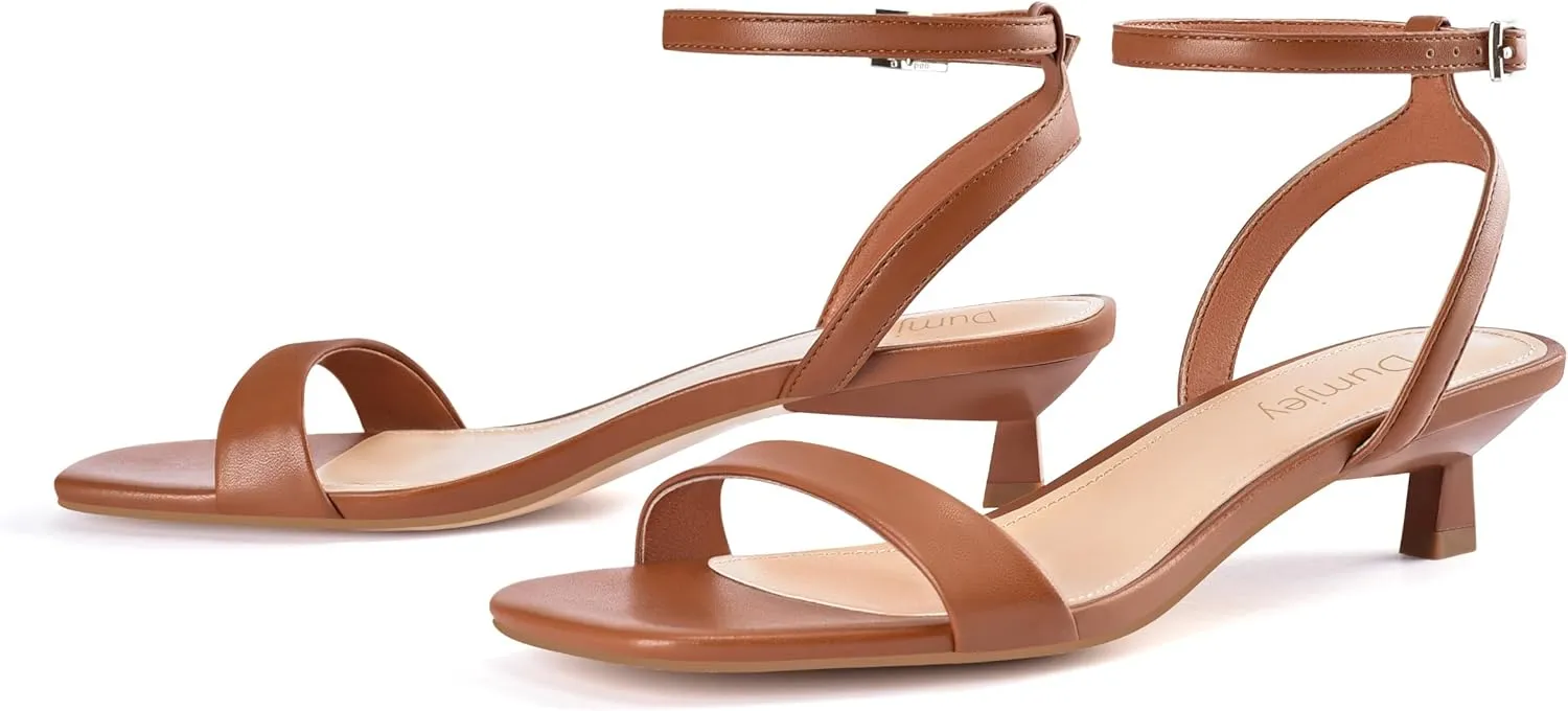 Women Kitten Heel Sandals Ankle Strap Heeled Sandals Square Open Toe Dress Party Shoes