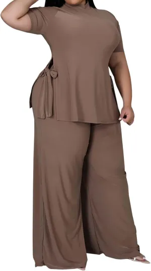 Women Linen Sets 2 Piece Outfits 2025 Crop Tops Wide Leg Pant Sets Casual Jogger Tracksuit Matching Lounge Set