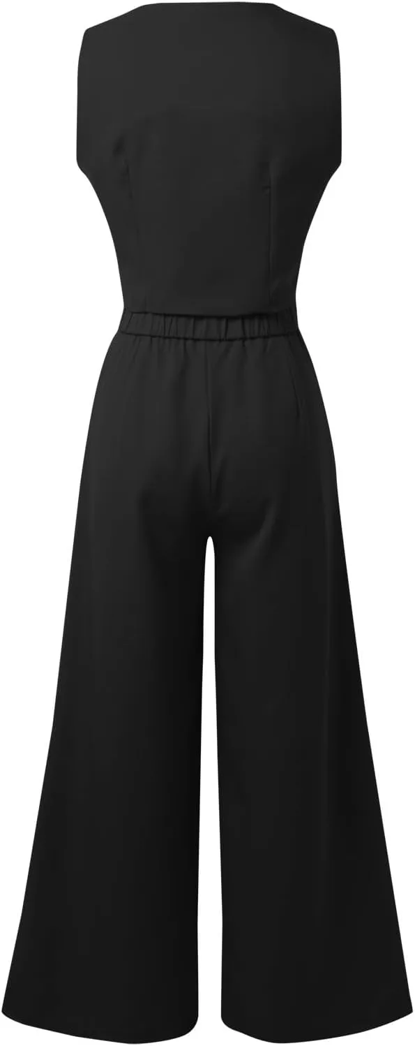 Women Linen Sets 2 Piece Outfits Short Sleeve Summer Tops Wide Leg Pants Casual Matching Tracksuits Travel Outfits