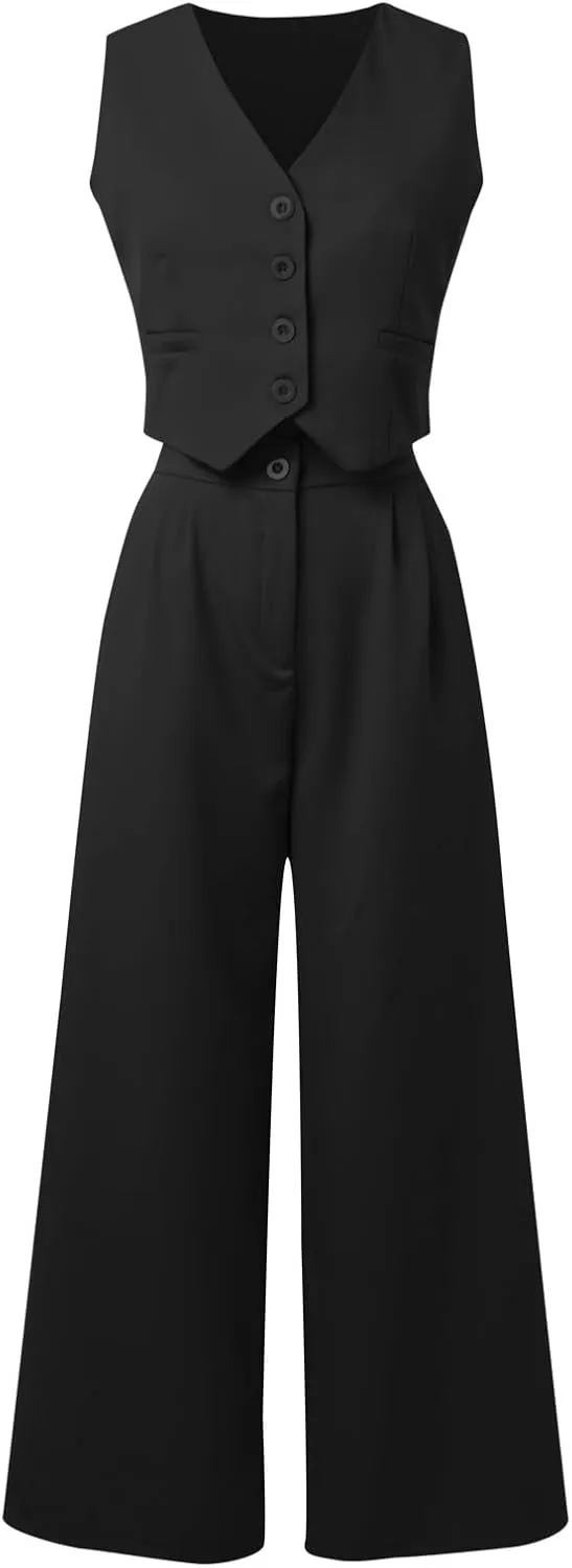 Women Linen Sets 2 Piece Outfits Short Sleeve Summer Tops Wide Leg Pants Casual Matching Tracksuits Travel Outfits