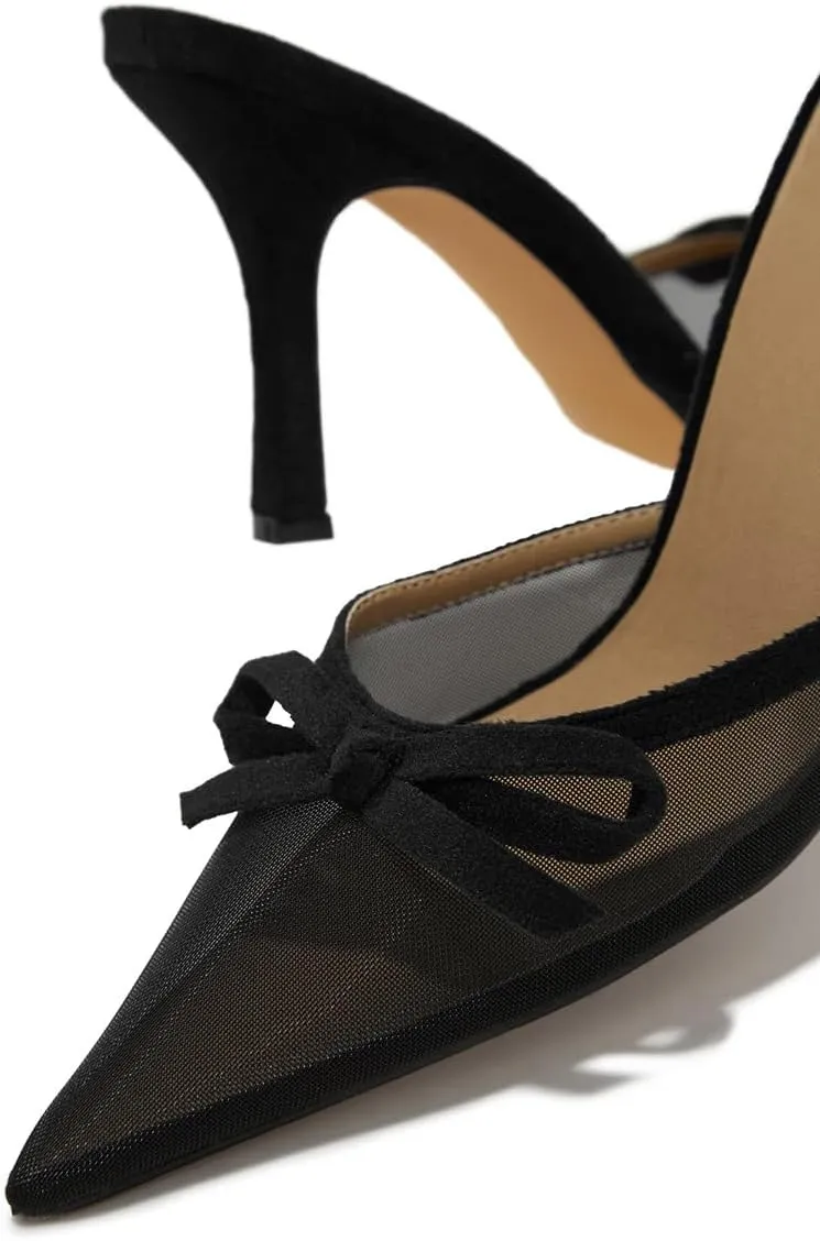 Women Lovely Bows Pointy Toe Mesh Slides Sandals Slip On Stiletto High Heel Mules Comfy Indoor Prom Shoes Size 4-16 US