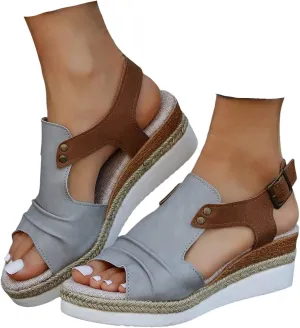 Women Orthopedic Sandals Dressy Summer,Women Walking Slippers with Arch Support Wedge Sandals Summer Dressy Open Toe Ankle Strap Platform Beach Casual Slip on Sandals Beach Dress Comfortable
