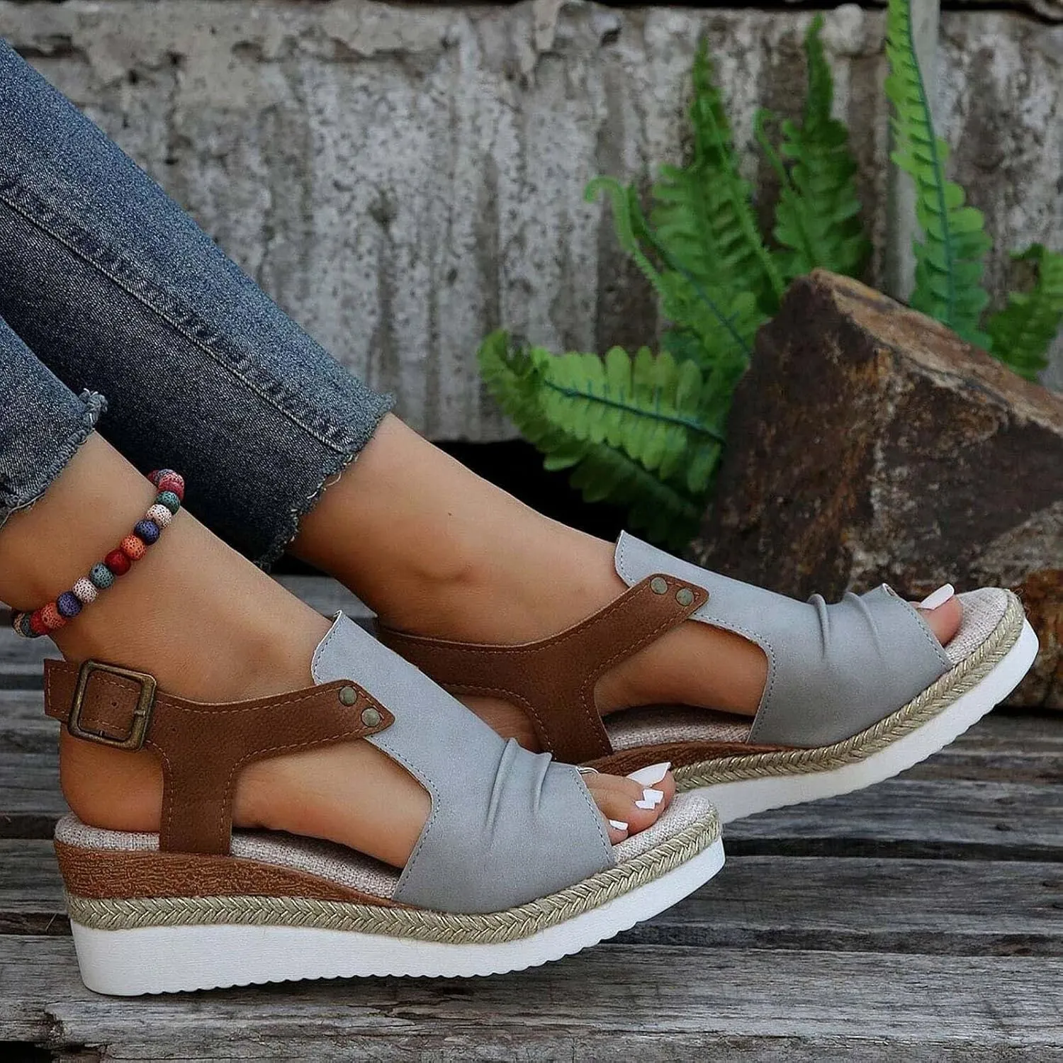 Women Orthopedic Sandals Dressy Summer,Women Walking Slippers with Arch Support Wedge Sandals Summer Dressy Open Toe Ankle Strap Platform Beach Casual Slip on Sandals Beach Dress Comfortable