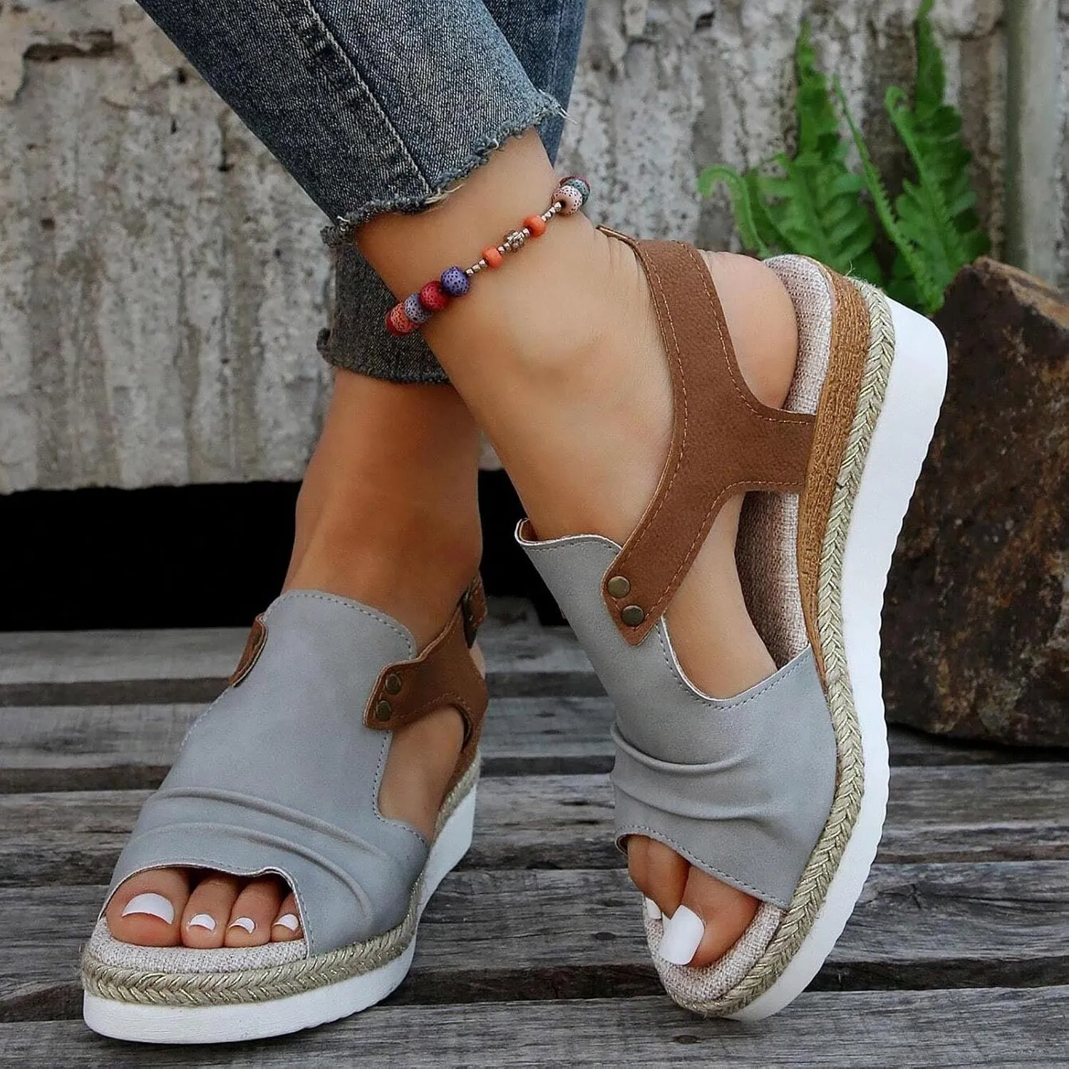 Women Orthopedic Sandals Dressy Summer,Women Walking Slippers with Arch Support Wedge Sandals Summer Dressy Open Toe Ankle Strap Platform Beach Casual Slip on Sandals Beach Dress Comfortable