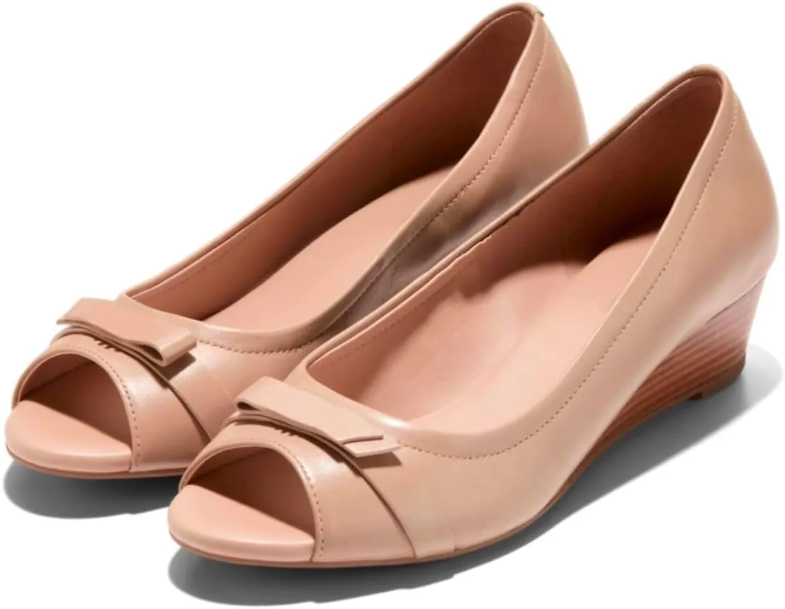 Women Peep Toe Wedge Heel Pumps Bow Slip On Low Heel Wedge Sandals Open Round Toe Matte Leather Dress Shoes Office Ladies Work Business Wedding Party Dance Shoe Elegant Comfort 4-11 M US
