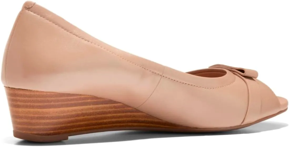 Women Peep Toe Wedge Heel Pumps Bow Slip On Low Heel Wedge Sandals Open Round Toe Matte Leather Dress Shoes Office Ladies Work Business Wedding Party Dance Shoe Elegant Comfort 4-11 M US