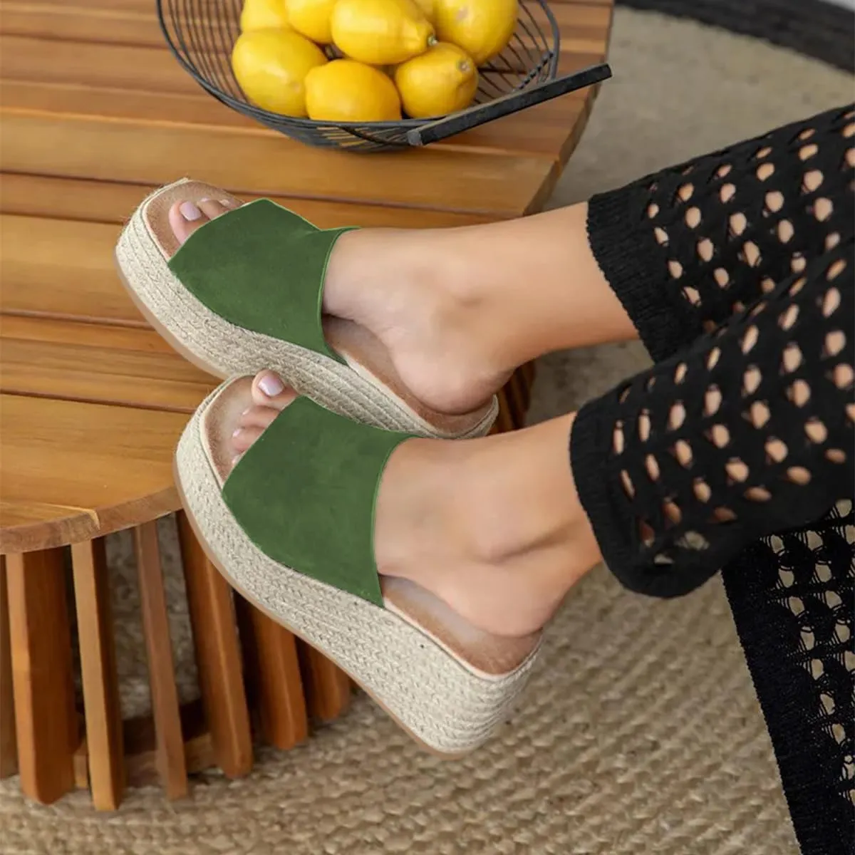 Women Platform Wedges Open Toe Espadrille Sandals Slip On High Heel Mules Comfy Summer Dress Slides Shoes Size 4-16 US