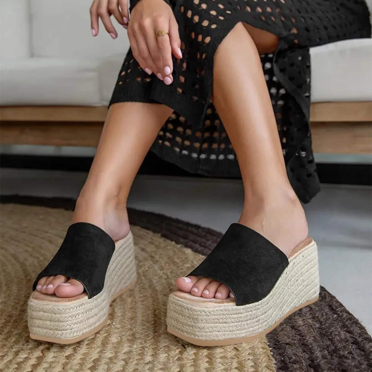 Women Platform Wedges Open Toe Espadrille Sandals Slip On High Heel Mules Comfy Summer Dress Slides Shoes Size 4-16 US