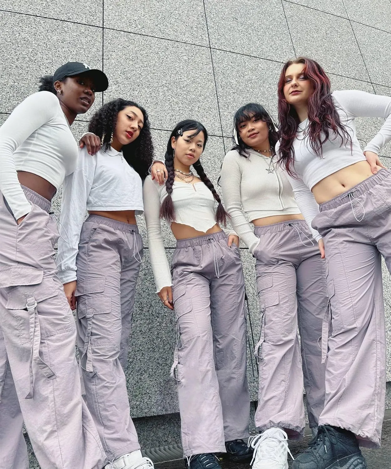 Women Quick-Dry Cargo Pants Y2K Wide Leg Baggy Pants Lightweight Hiking Pants Streetwear with Drawstring