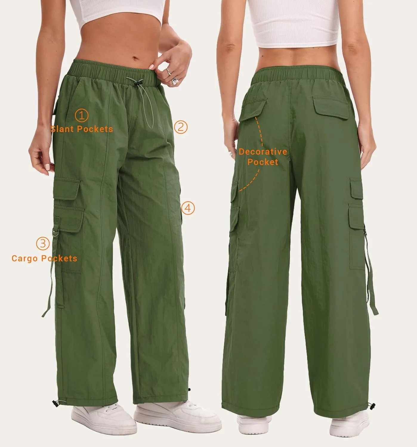 Women Quick-Dry Cargo Pants Y2K Wide Leg Baggy Pants Lightweight Hiking Pants Streetwear with Drawstring