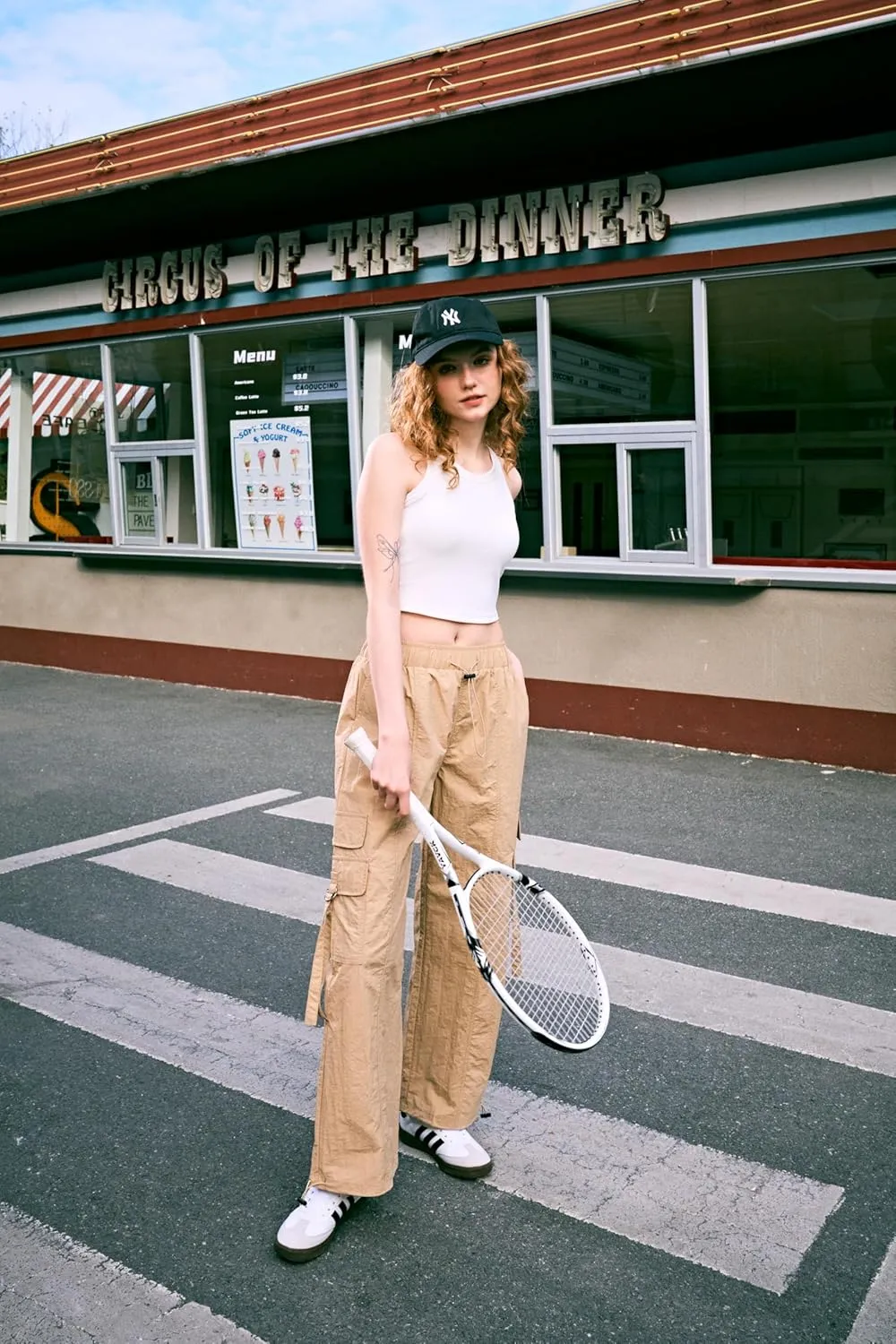 Women Quick-Dry Cargo Pants Y2K Wide Leg Baggy Pants Lightweight Hiking Pants Streetwear with Drawstring
