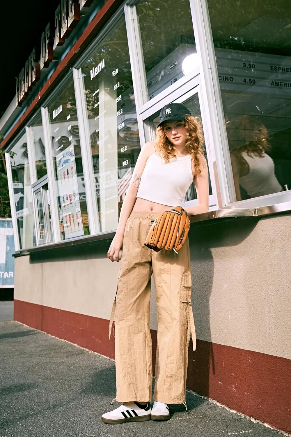Women Quick-Dry Cargo Pants Y2K Wide Leg Baggy Pants Lightweight Hiking Pants Streetwear with Drawstring