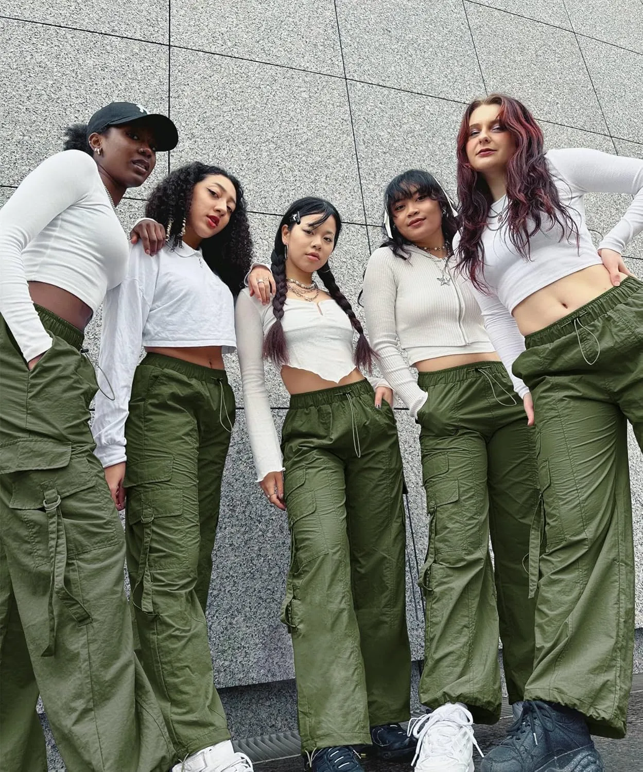 Women Quick-Dry Cargo Pants Y2K Wide Leg Baggy Pants Lightweight Hiking Pants Streetwear with Drawstring