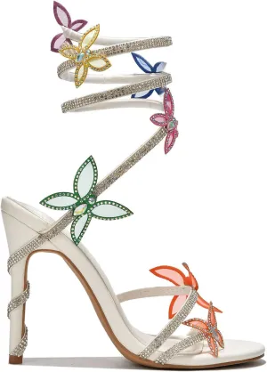 Women Rhinestone Butterfly Spiral Wrap Around High Heel Sandals Rhinestone Sparkly Stiletto Heel Sandals