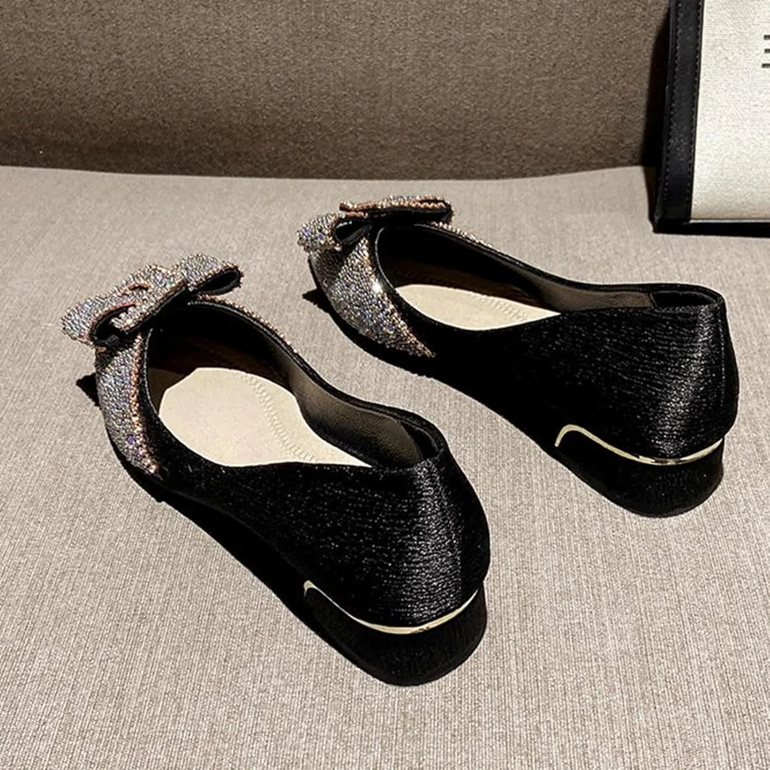 Women Rhinestone Pointed Toe Dress Shoes Slip On Glitter Fashion Low Chunky Heel Party Wedding Pumps