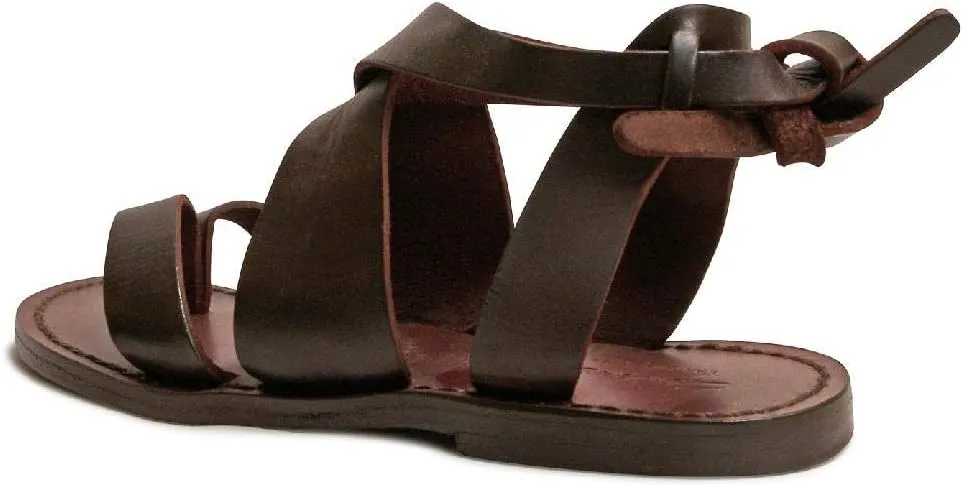 Women Sandals in Dark Brown Leather Handmade in Italy