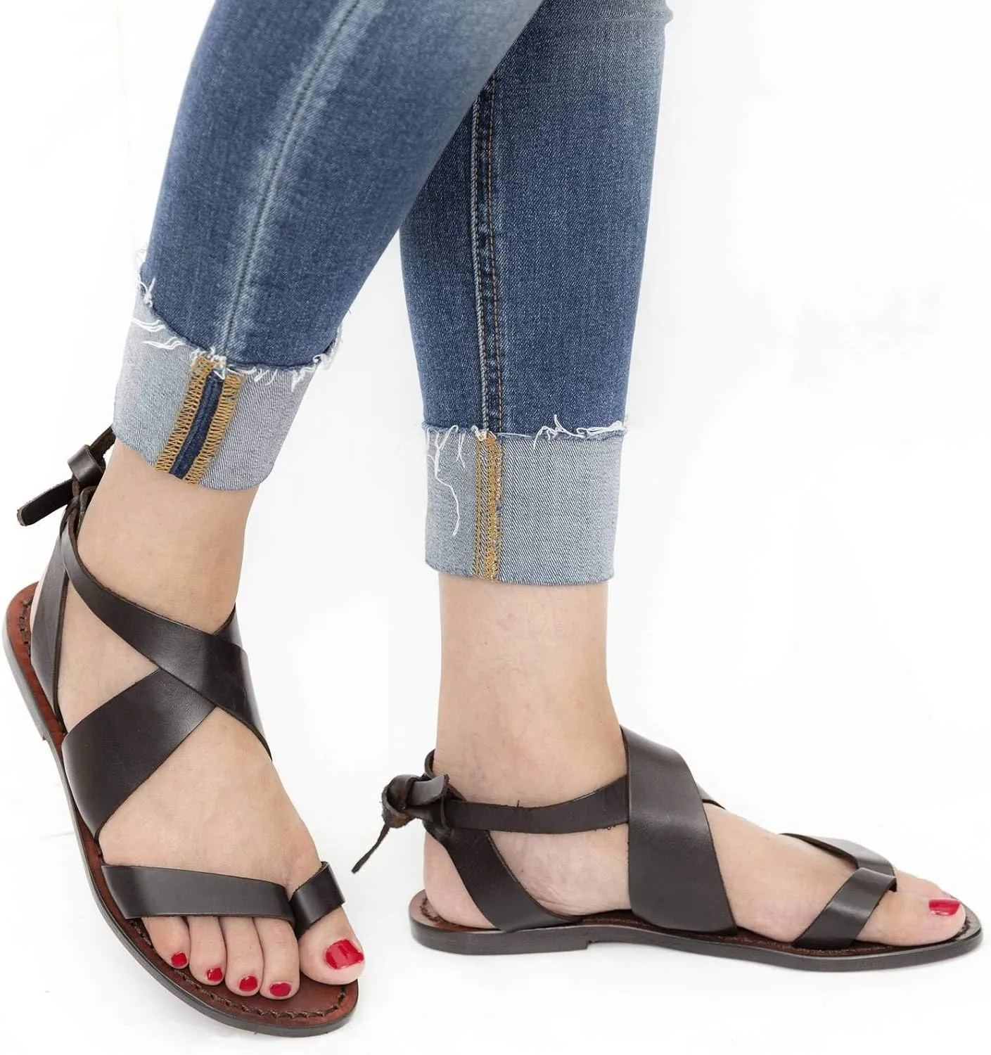 Women Sandals in Dark Brown Leather Handmade in Italy