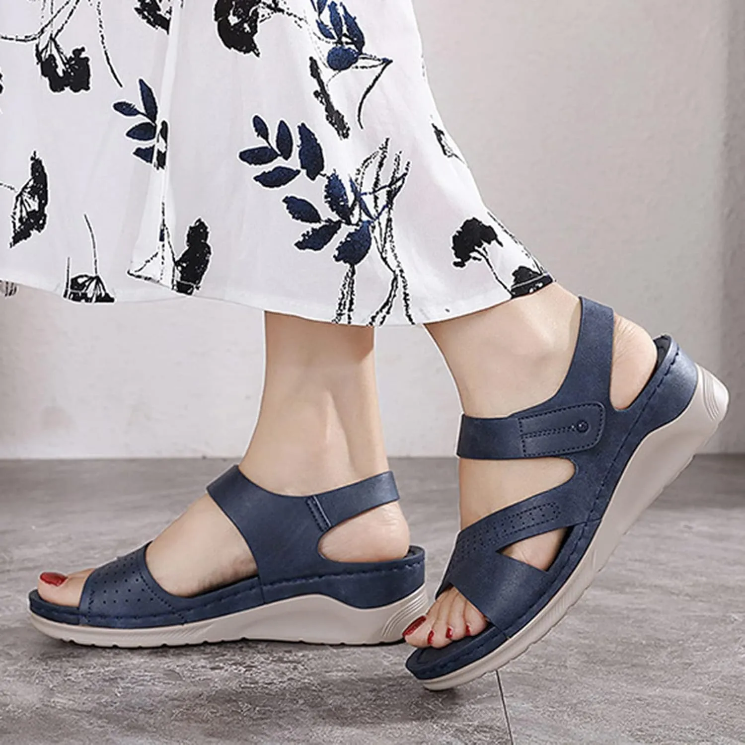 Women Summer Sandals Beach Wedge Flip-Flop Ankle Strap Causal Comfortable Round Toe Gladiator Outdoor Shoes Open Toe Cutout Shoes,Blue,US8/EU39