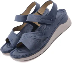 Women Summer Sandals Beach Wedge Flip-Flop Ankle Strap Causal Comfortable Round Toe Gladiator Outdoor Shoes Open Toe Cutout Shoes,Blue,US8/EU39