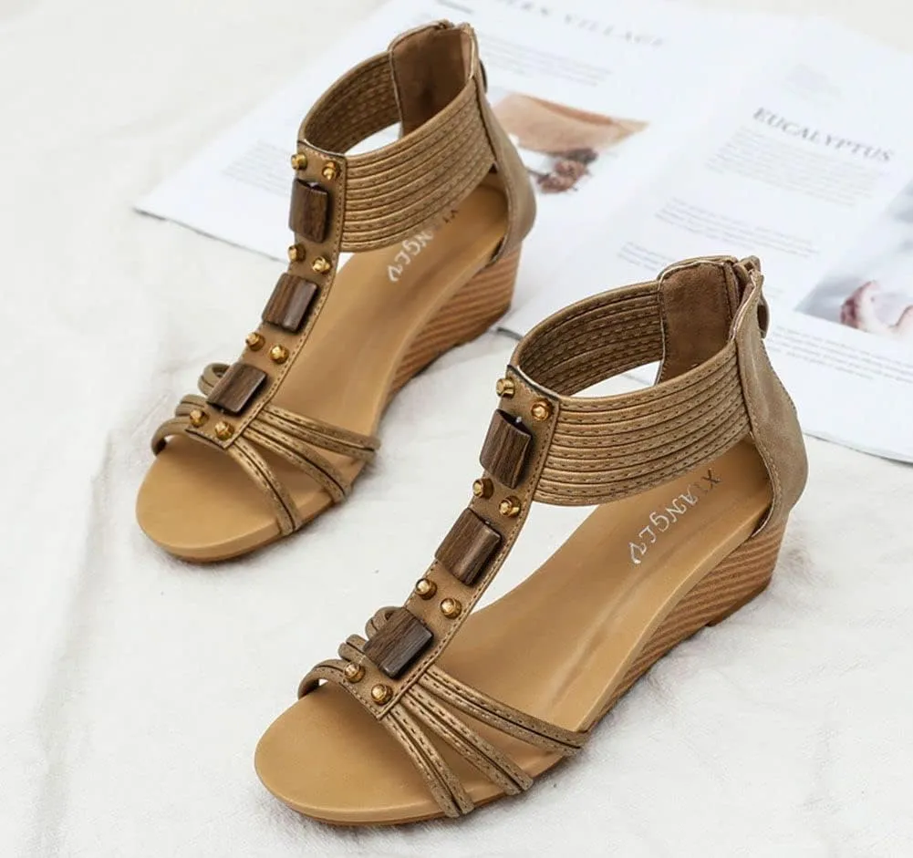 Women Wedge Sandals Summer Bohemian Roman High Heel Breathable Beach Sandals