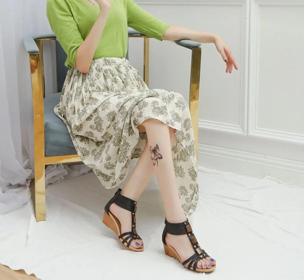 Women Wedge Sandals Summer Bohemian Roman High Heel Breathable Beach Sandals
