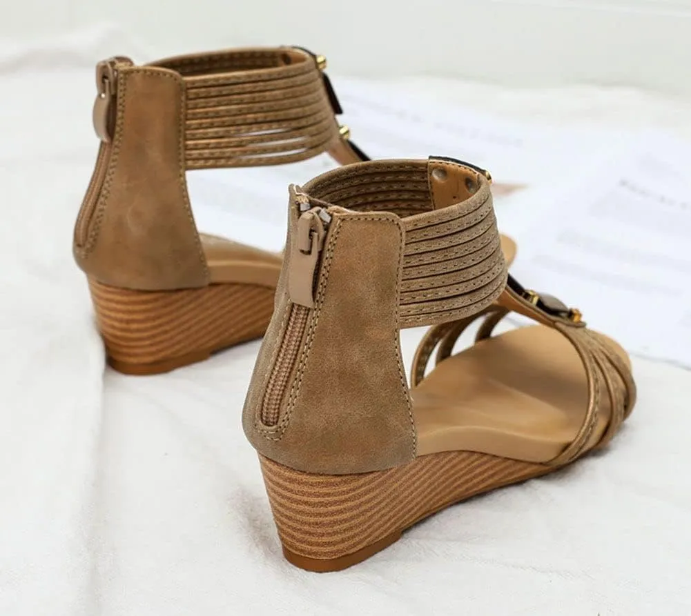 Women Wedge Sandals Summer Bohemian Roman High Heel Breathable Beach Sandals
