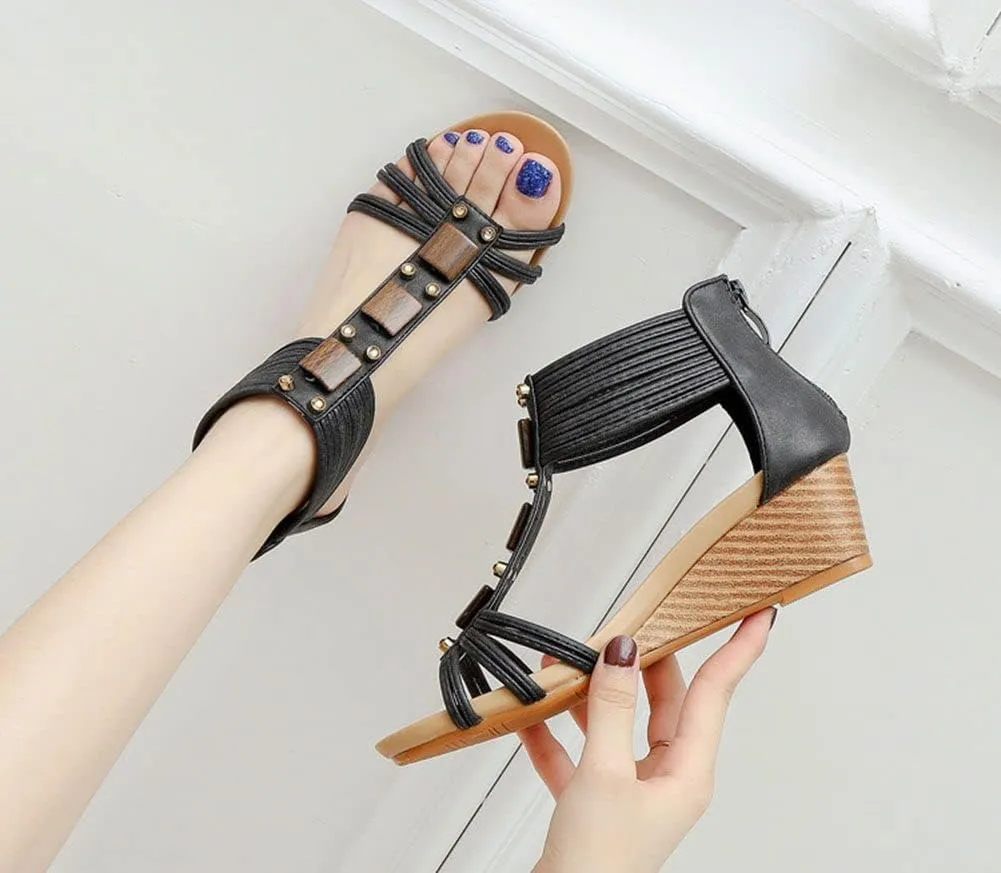 Women Wedge Sandals Summer Bohemian Roman High Heel Breathable Beach Sandals